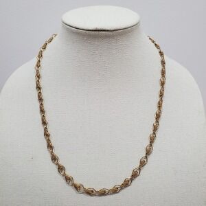 Vintage Gold Tone Link Chain Necklace 24" Twisted Rope & Rhombus Links Classic